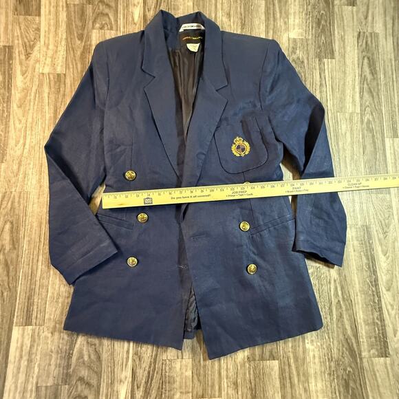 Harris Wallace Navy Blue Blazer Women’s Size 8 Double Breasted Crest Buttons - Picture 7 of 10